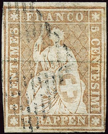 Francobolli: 22F - 1856 Stampa di Berna, 1° periodo di stampa, carta di Monaco