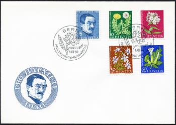 Briefmarken: J183-J187 - 1960 Bildnis Alexandre Calames und Blumen