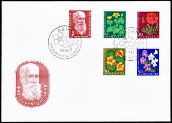 Briefmarken: J178-J182 - 1959 Bildnis Karl Hiltys und Blumen