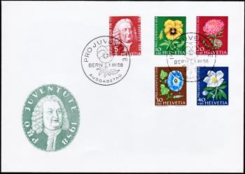 Briefmarken: J173-J177 - 1958 Bildnis Albrecht von Haller und Blumen