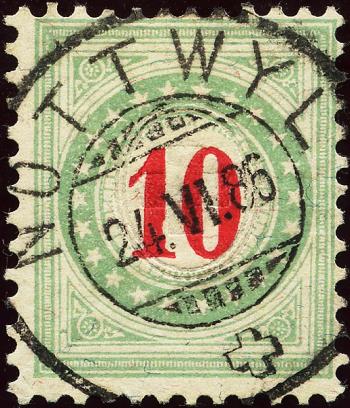 Timbres: NP18A K - 1883 Monture bleu-vert clair, numéro rouge carmin, Type II