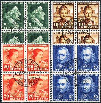 Briefmarken: J97-J100 - 1941 Bildnisse J.K. Lavaters und D. Jeanrichards, Schw. Frauentrachten
