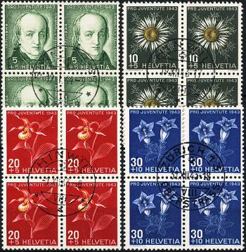 Stamps: J105-J108 - 1943 Portrait of Emmanuel V. Fellenbergs and alpine flowers