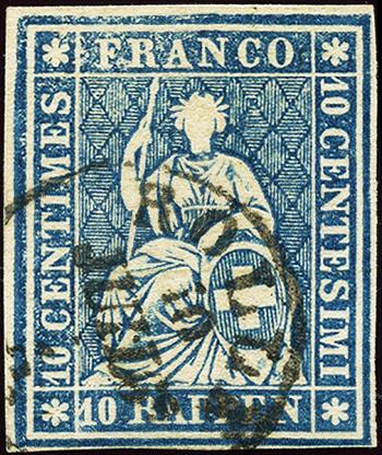 Briefmarken: 23G - 1859 Berner Druck, 4. Druckperiode, Zürcher Papier