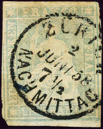 Timbres: 27E - 1857 Estampe de Berne, 2e période d'impression, papier de Munich