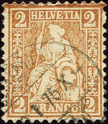 Briefmarken: 37a - 1874 Sitzende Helvetia, weisses Papier