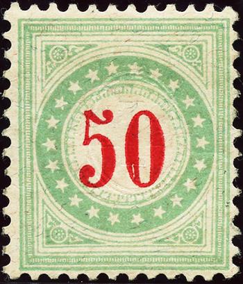 Timbres: NP20A K - 1883 Monture bleu-vert clair, numéro rouge carmin, Type II