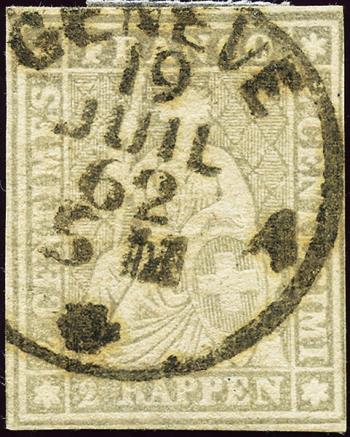 Timbres: 21G - 1862 Estampe de Berne, 4e période d'impression, papier de Zurich