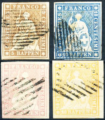 Stamps: 22B-25B - 1854-1855 Bern printing, 1st printing period, Munich paper