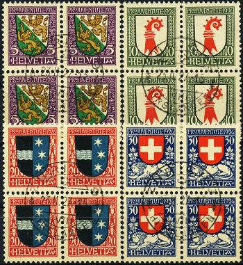 Briefmarken: J37-J40 - 1926 Kantons- und Schweizer Wappen