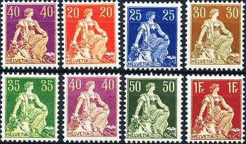 Stamps: 107-113+115 - 1908 fiber paper
