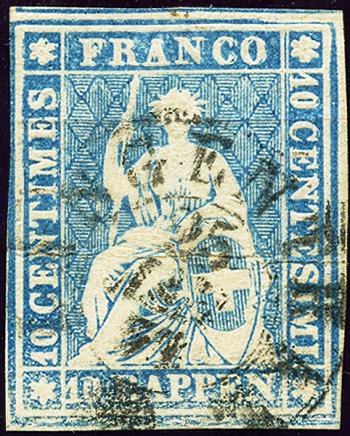 Francobolli: 23Cd.2.01 - 1856 Stampa di Berna, 3a tiratura, carta di Zurigo
