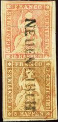 Thumb-1: 22B+24B - 1854+1855, Stampa di Berna, 1° periodo di stampa, carta di Monaco