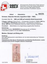 Thumb-3: 22B+24B - 1854+1855, Stampa di Berna, 1° periodo di stampa, carta di Monaco