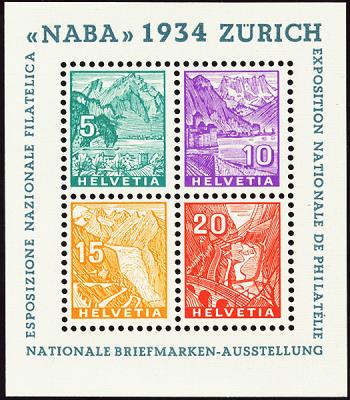 Stamps: W1 - 1934 Souvenir sheet for the National Stamp Exhibition in Zurich