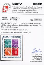 Thumb-3: W1 - 1934, Foglio ricordo per l'Esposizione nazionale di francobolli di Zurigo