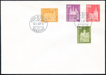 Briefmarken: 362L, 364L, 368L-369L - 1967 Postgeschichtliche Motive und Baudenkmäler, Leuchtstoffpapier violette Faserung