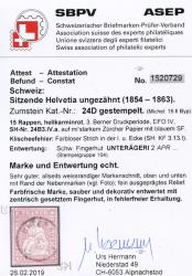 Thumb-3: 24D - 1857, Stampa di Berna, 3a tiratura, carta di Zurigo