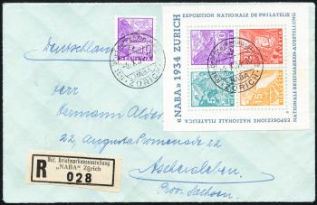 Timbres: W1 - 1934 Bloc feuillet pour l'exposition nationale de timbres à Zurich