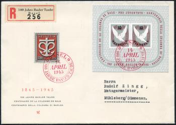 Briefmarken: W23 - 1945 Jubiläumsblock 100 Jahre Basler Taube