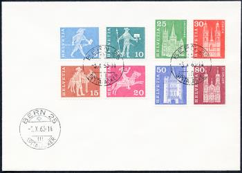 Briefmarken: 355L-360L, 363L,367L - 1963 Postgeschichtliche Motive und Baudenkmäler, Leuchtstoffpapier violette Faserung