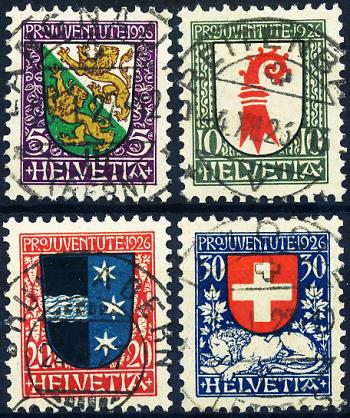 Timbres: J37-J40 - 1926 Kantons- und Schweizer Wappen