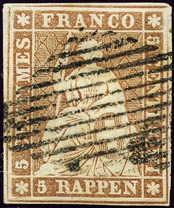 Francobolli: 22B - 1854 Stampa di Berna, 1° periodo di stampa, carta di Monaco