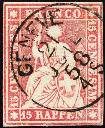 Briefmarken: 24D - 1857 Berner Druck, 3. Druckperiode, Zürcher Papier