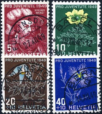 Briefmarken: J129-J132 - 1949 Bildnis N. Wengis und Alpenblumenbilder