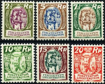 Briefmarken: FL64-FL69 - 1924-27 Winzer oder Schlosshof Vaduz