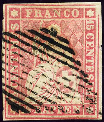 Timbres: 24B - 1855 Impression de Berne, 1ère période d'impression, papier de Munich