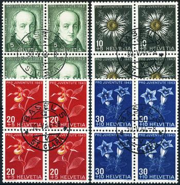 Briefmarken: j105-j108 - 1943 Bildnis Emanuel v. Fellenbergs und Alpenblumen