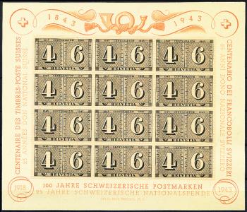 Thumb-1: W16 - 1943, Feuille de luxe 100 ans de timbres-poste suisses