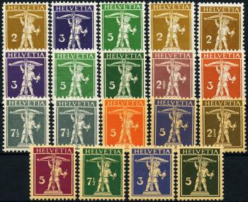 Briefmarken: 117-183 - 1909-1930 Tellknabe, Faserpapier
