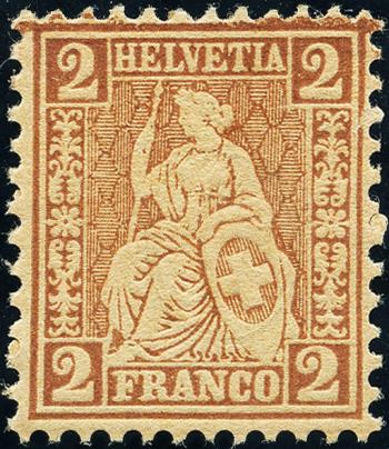 Briefmarken: 37a - 1874 Sitzende Helvetia, weisses Papier