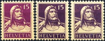 Briefmarken: 128,128a,128c - 1914 Tellbrustbild, sämisches Faserpapier