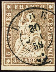 Stamps: 22D - 1857 Bern print, 3rd printing period, Zurich paper