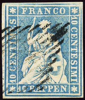 Francobolli: 23B - 1855 Stampa di Berna, 1° periodo di stampa, carta di Monaco