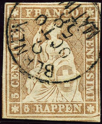 Timbres: 22F - 1856 Impression de Berne, 1ère période d'impression, papier de Munich