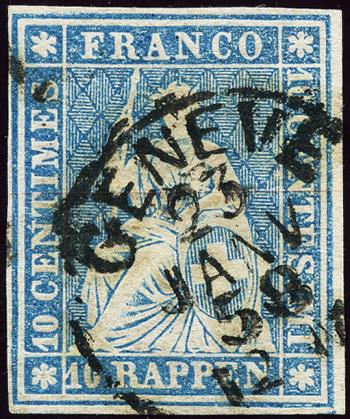 Timbres: 23E - 1856 Estampe de Berne, 3e période d'impression, papier de Zurich