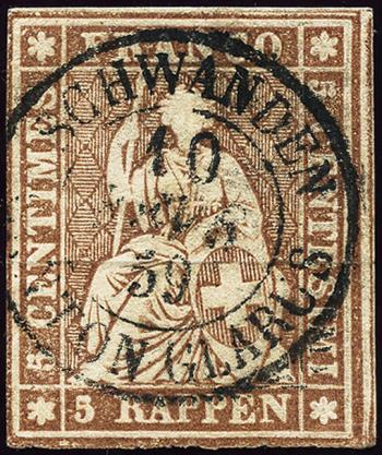 Francobolli: 22D - 1857 Stampa di Berna, 3a tiratura, carta di Zurigo