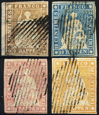 Briefmarken: 22F-25F - 1856 Berner Druck, 1. Druckperiode, Münchner Papier