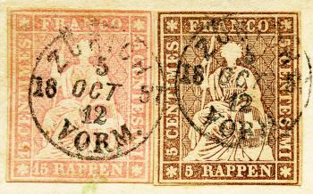 Thumb-3: 22D+24D - 1857, Stampa di Berna, 3a tiratura, carta di Zurigo