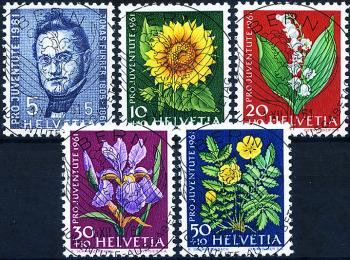 Briefmarken: J188-J192 - 1961 Pro Juventute, Bildnis Jonas Furrer, Wiesen und Gartenblumen