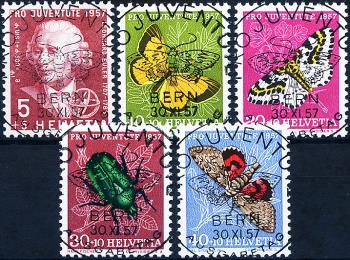 Briefmarken: J168-J172 - 1957 Pro Juventute, Bildnis Leonhard Eulers und Insektenbilder