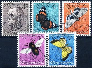 Timbres: J133-J137 - 1950 Pro Juventute, Bildnis T. Sprechers von Bernegg und Insektenbilder