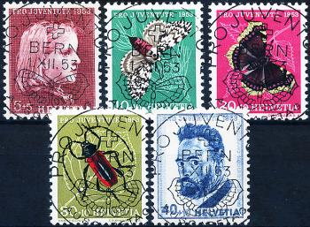 Stamps: J148-J152 - 1953 Pro Juventute, Mädchenbild, Insektenbilder und Selbstbildnis Ferdinand Hodlers