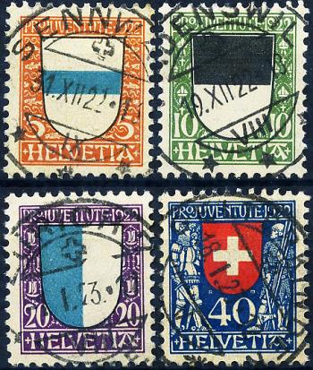 Timbres: J21-J24 - 1922 Kantons- und Schweizer Wappen
