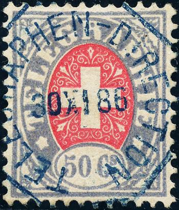 Thumb-1: T10 - 1877, Neue Wertstufen und Farbänderung, weisses Papier, Wappen rot