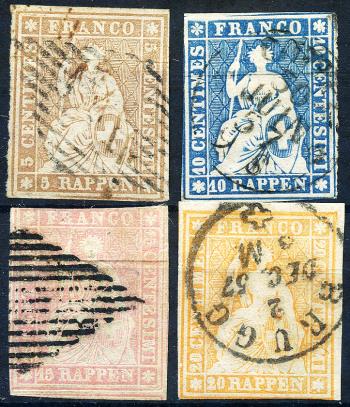Briefmarken: 22F-25F - 1856 Berner Druck, 1. Druckperiode, Münchner Papier